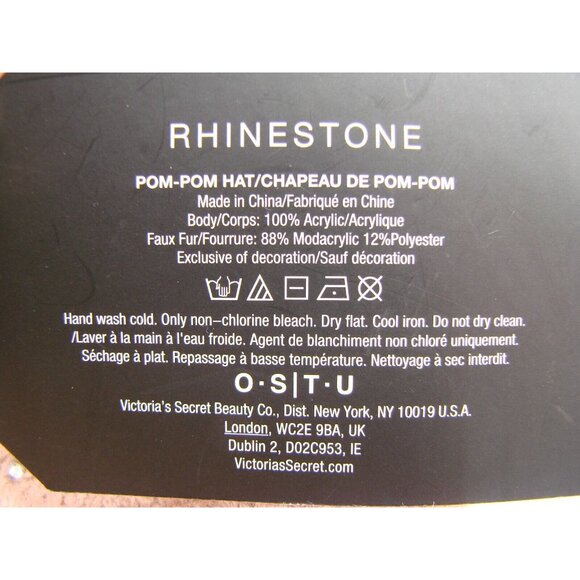 NEW Victorias Secret Rhinestone Embellished Pom Pom Hat Beanie Sparkle OS Blush - Picture 8 of 10